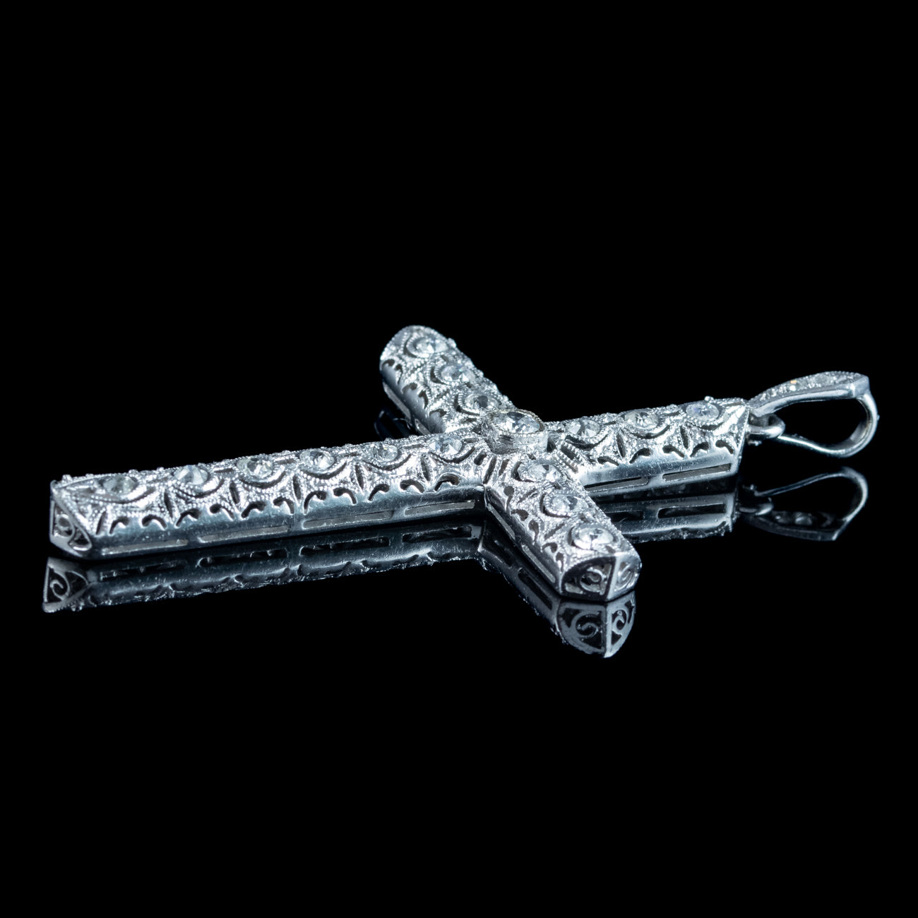 Antique Art Deco Diamond Cross Pendant 18ct Gold 1.4ct Total