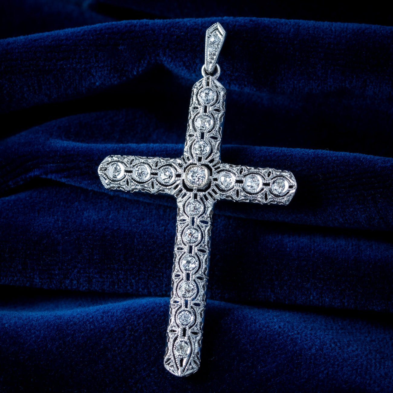 Antique Art Deco Diamond Cross Pendant 18ct Gold 1.4ct Total Secondary image