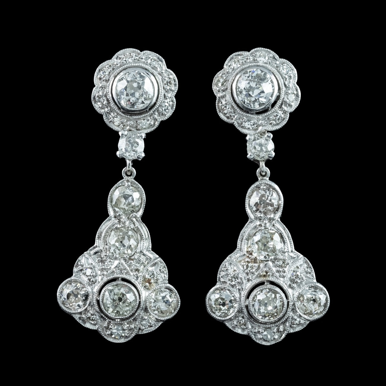 Antique Art Deco Diamond Earrings Night And Day 2.9ct Total