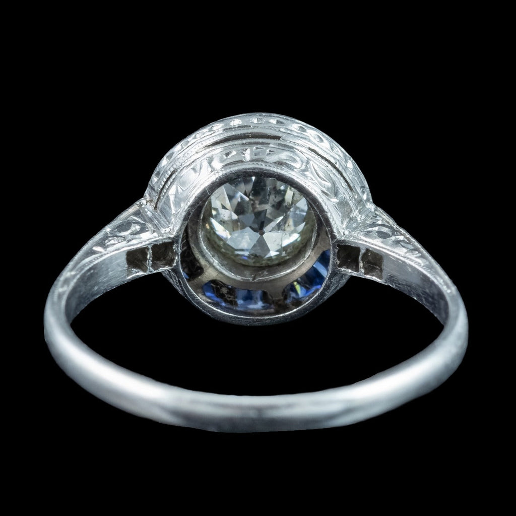Antique Art Deco Diamond Sapphire Target Cluster Ring 0.70ct Diamond