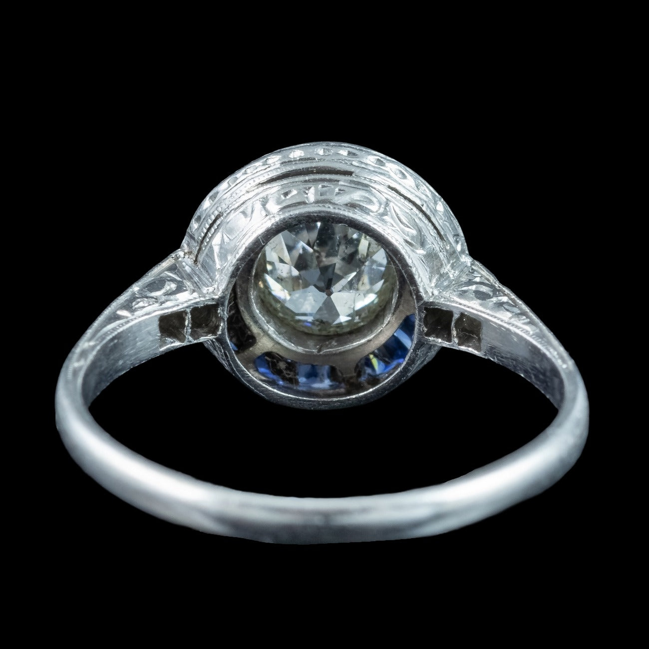 Antique Art Deco Diamond Sapphire Target Cluster Ring 0.70ct Diamond