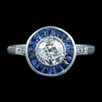 Antique Art Deco Diamond Sapphire Target Cluster Ring 0.70ct Diamond