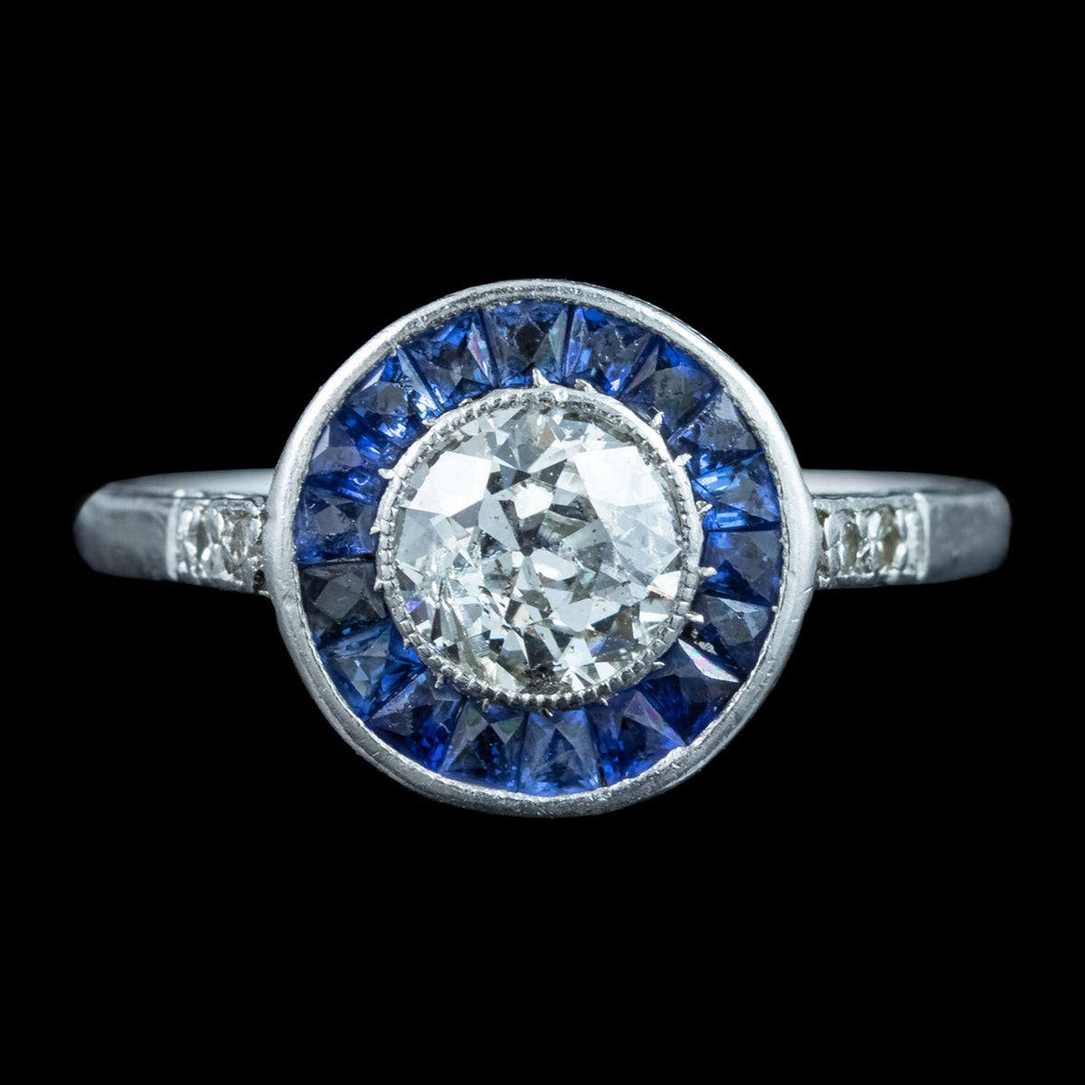 Antique Art Deco Diamond Sapphire Target Cluster Ring 0.70ct Diamond