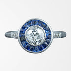Antique Art Deco Diamond Sapphire Target Cluster Ring 0.70ct Diamond