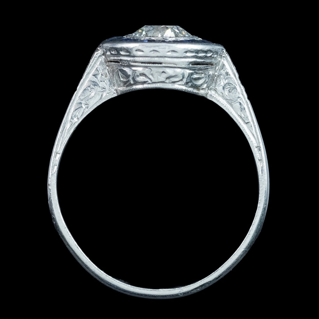 Antique Art Deco Diamond Sapphire Target Cluster Ring 0.70ct Diamond