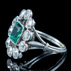 Antique Art Deco Emerald Diamond Cluster Ring 1.7ct Emerald 