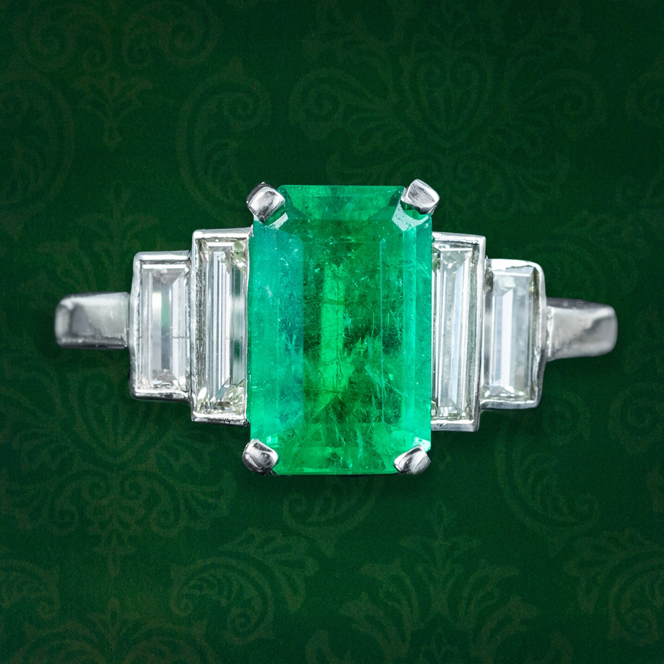 Antique Art Deco Emerald Diamond Ring 1.8ct Emerald Main image