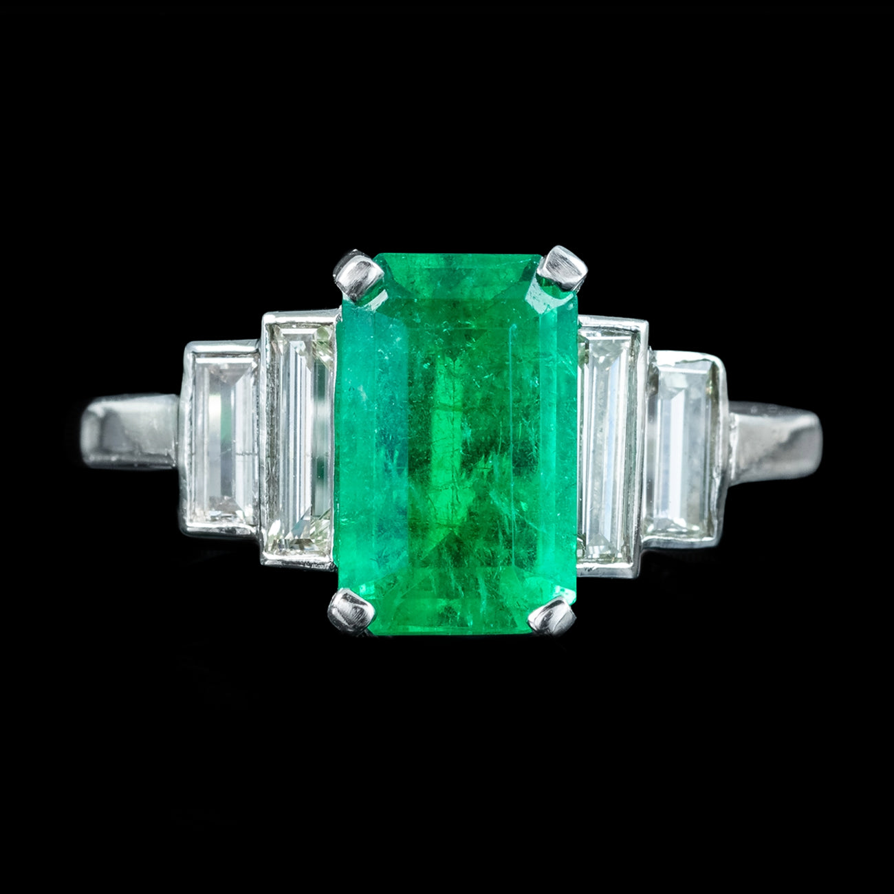 Antique Art Deco Emerald Diamond Ring 1.8ct Emerald Secondary image