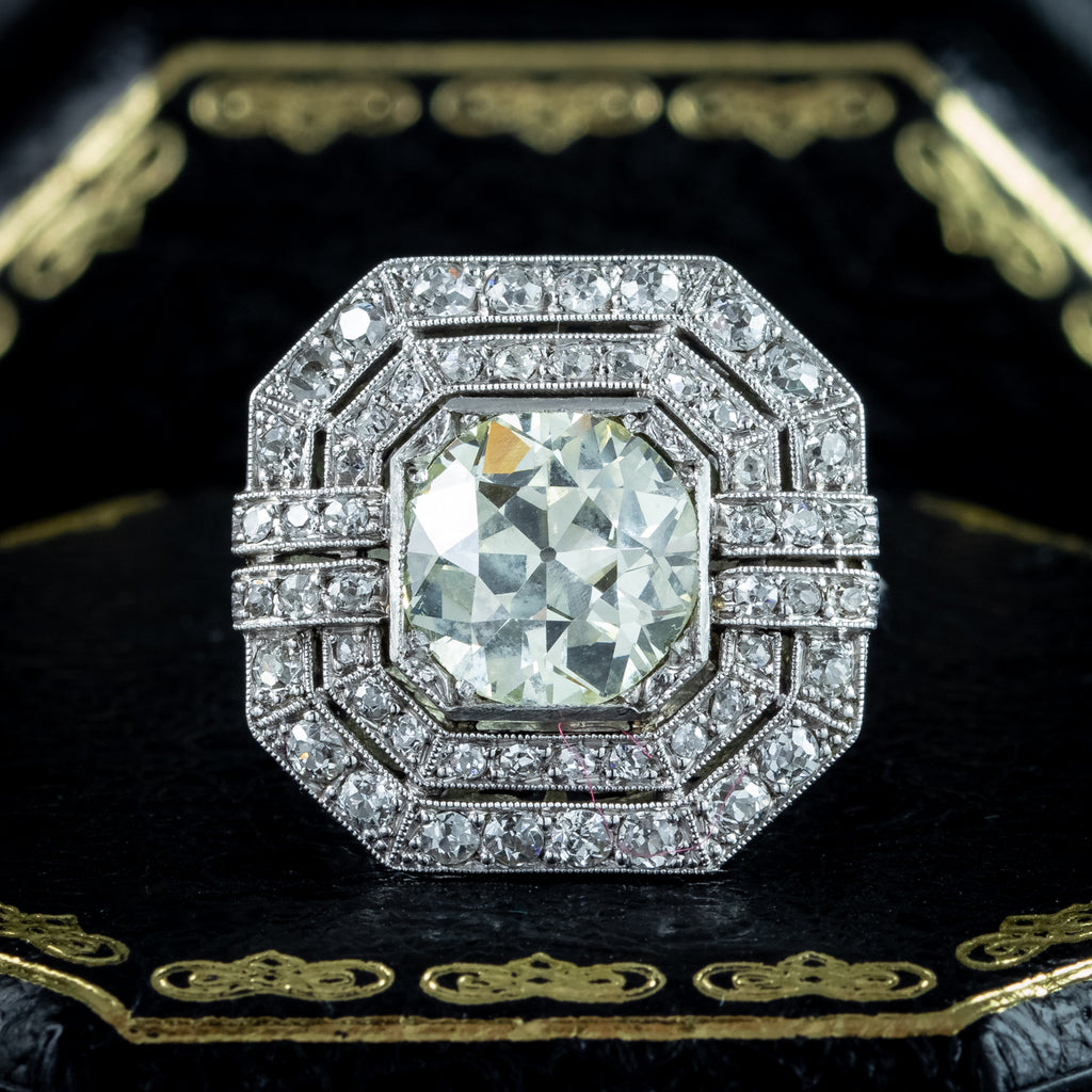 Antique Art Deco Fancy Diamond Cluster Ring 4ct Total 