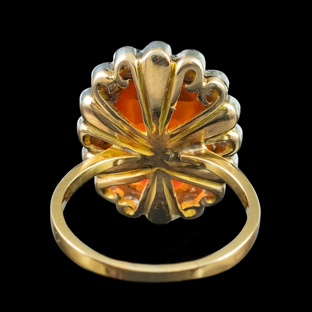 Antique Edwardian Fire Opal Diamond Cluster Ring 3.4ct Opal