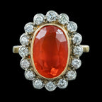 Antique Edwardian Fire Opal Diamond Cluster Ring 3.4ct Opal