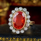 Antique Edwardian Fire Opal Diamond Cluster Ring 3.4ct Opal