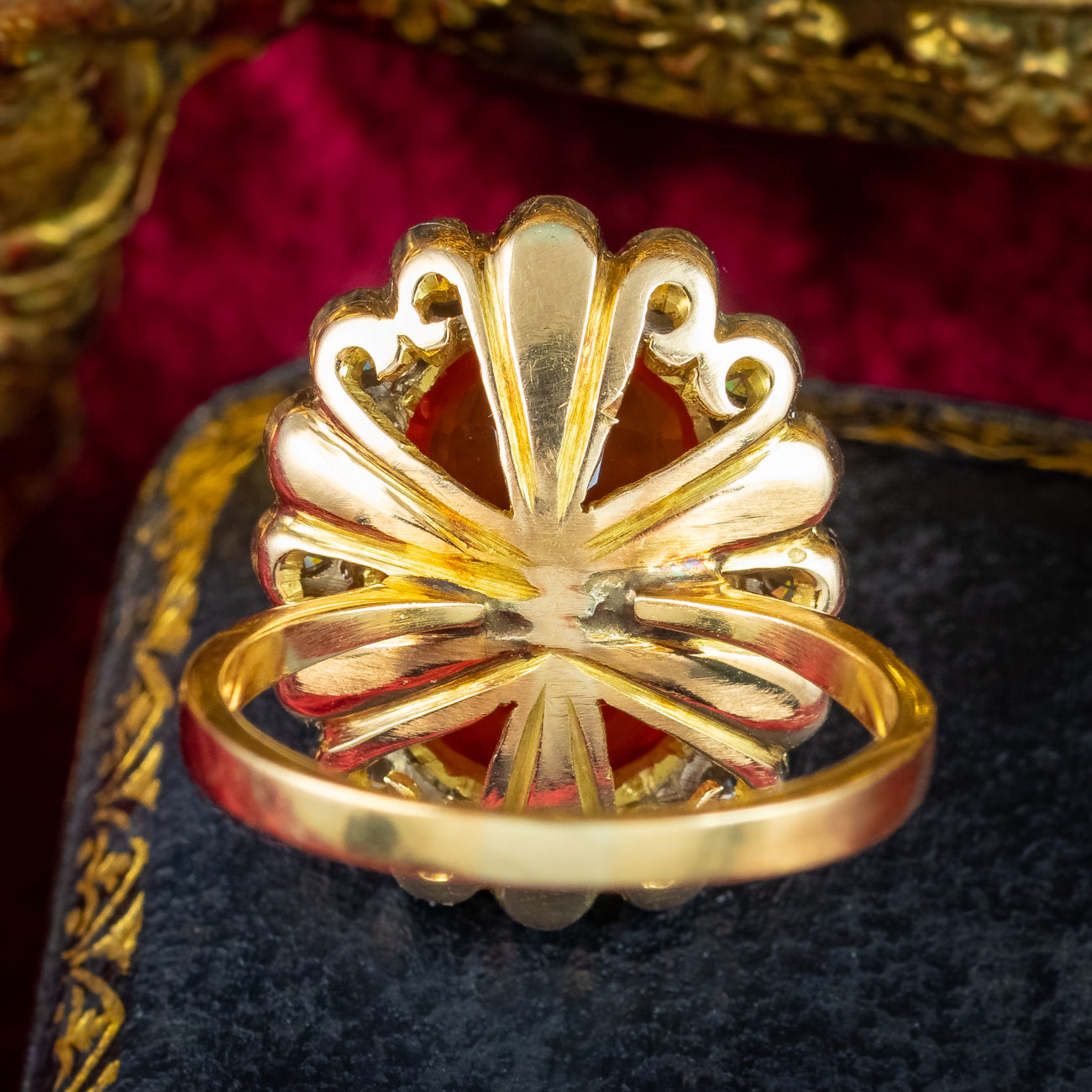 Antique Edwardian Fire Opal Diamond Cluster Ring 3.4ct Opal