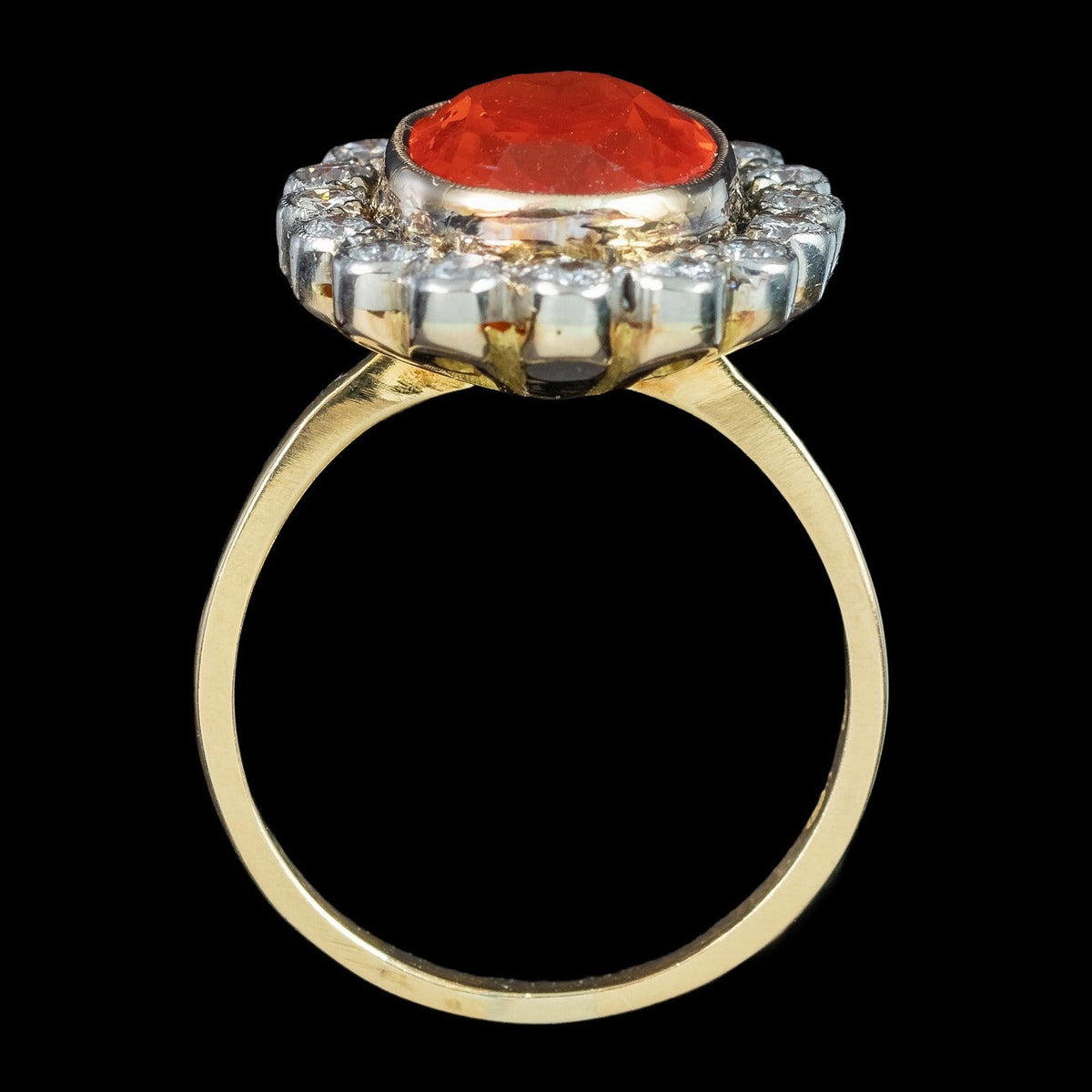Antique Edwardian Fire Opal Diamond Cluster Ring 3.4ct Opal