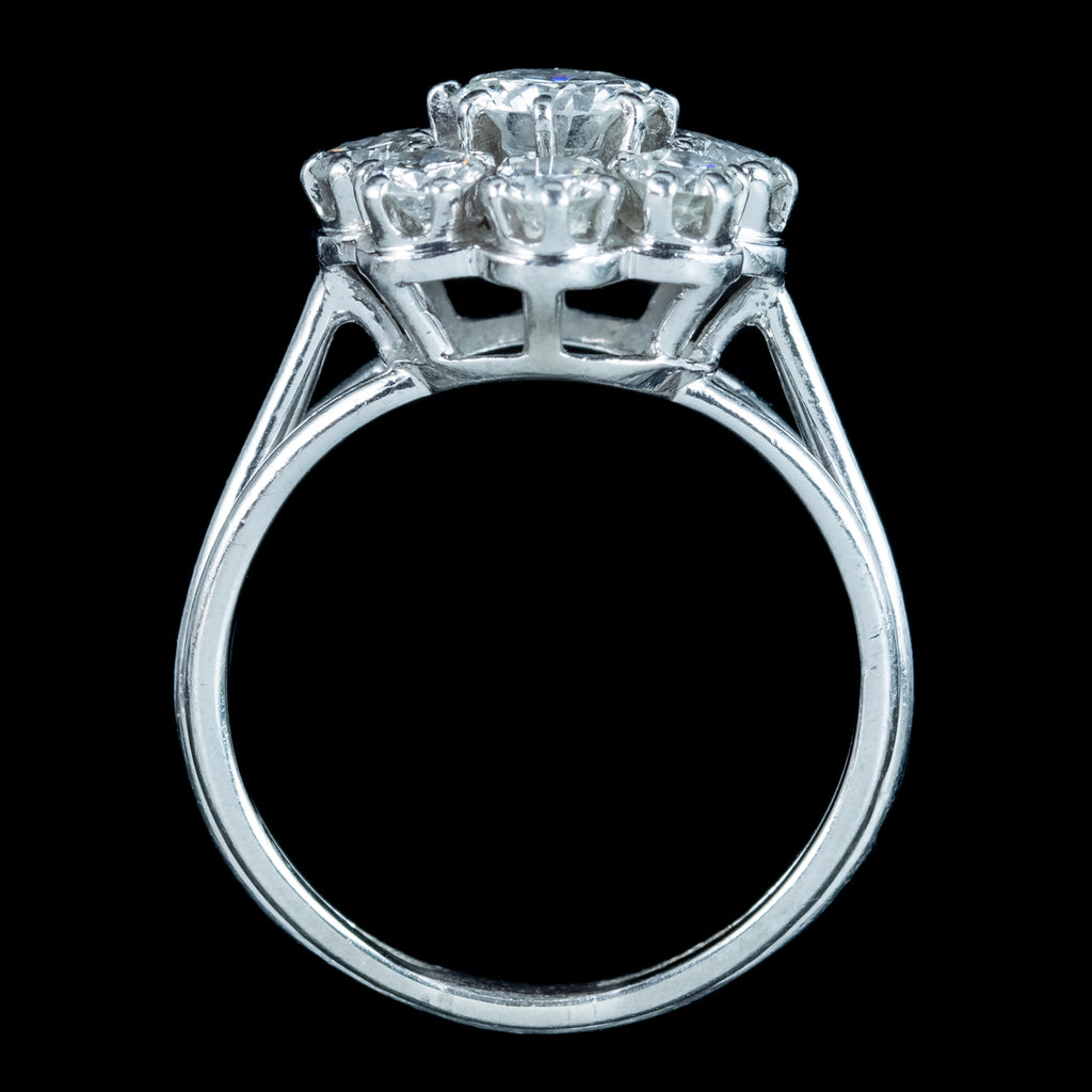 Antique Art Deco French Diamond Daisy Cluster Ring 1.4ct Total