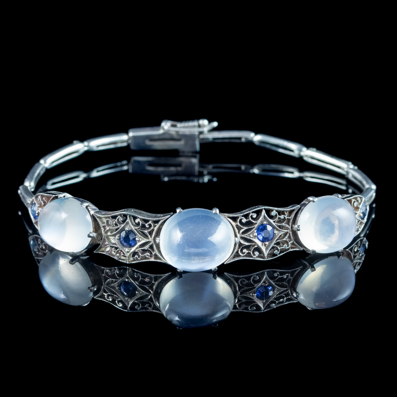 Antique Art Deco Moonstone Sapphire Bracelet Silver Secondary image