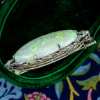 Antique Art Deco Opal Diamond Onyx Brooch 18ct Gold With Box 