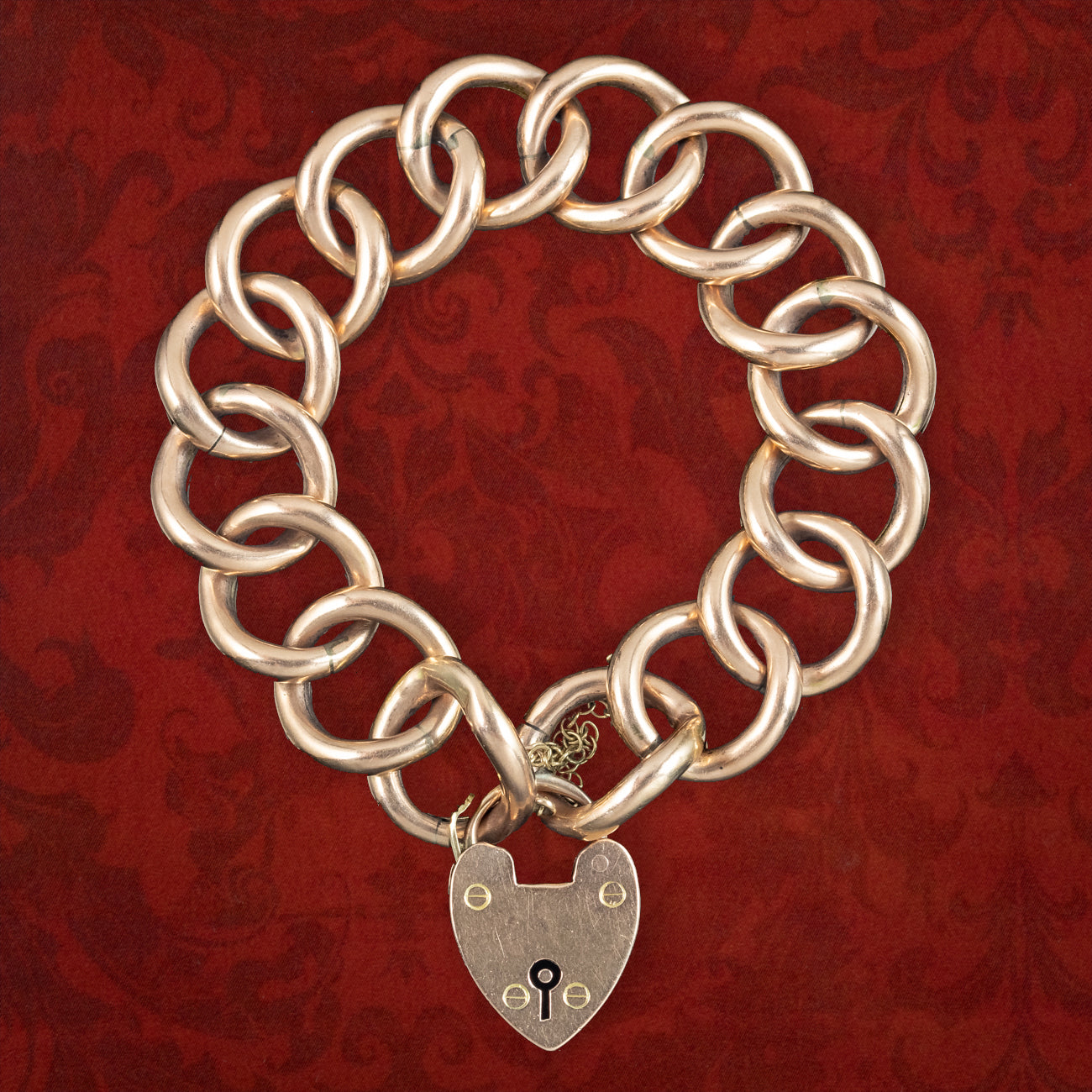 Antique Edwardian 9ct Gold Curb Bracelet With Heart Padlock Dated 1906 Main image