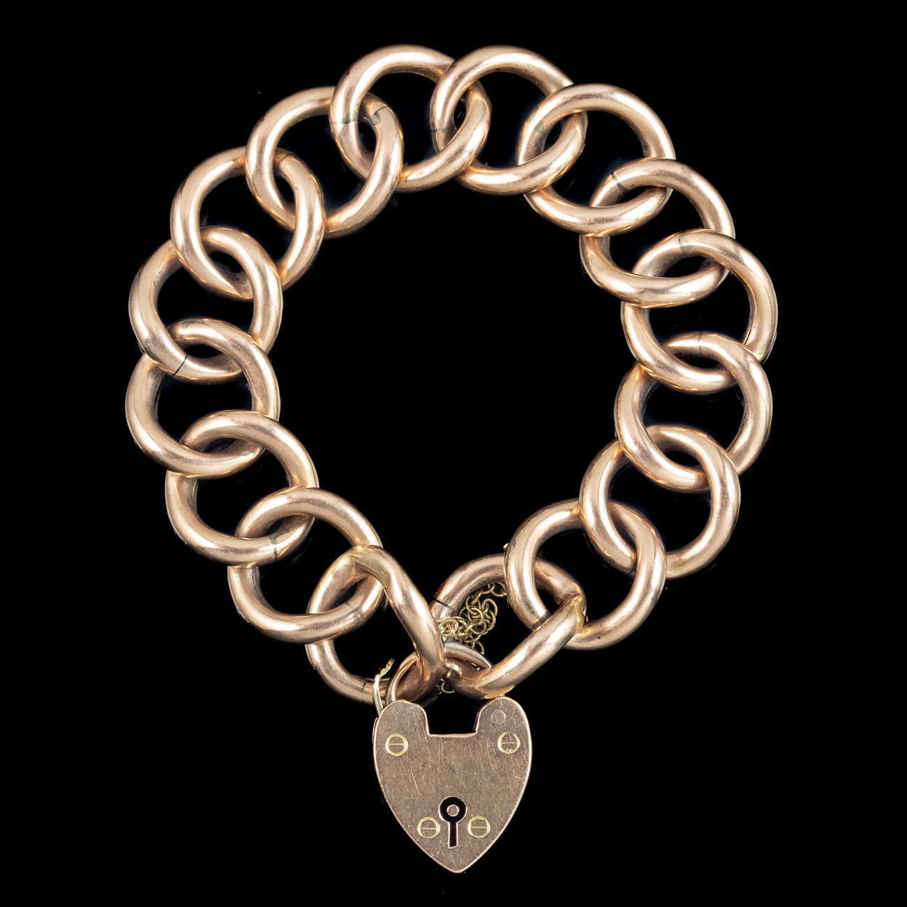 Antique Edwardian 9ct Gold Curb Bracelet With Heart Padlock Dated 1906 Secondary image