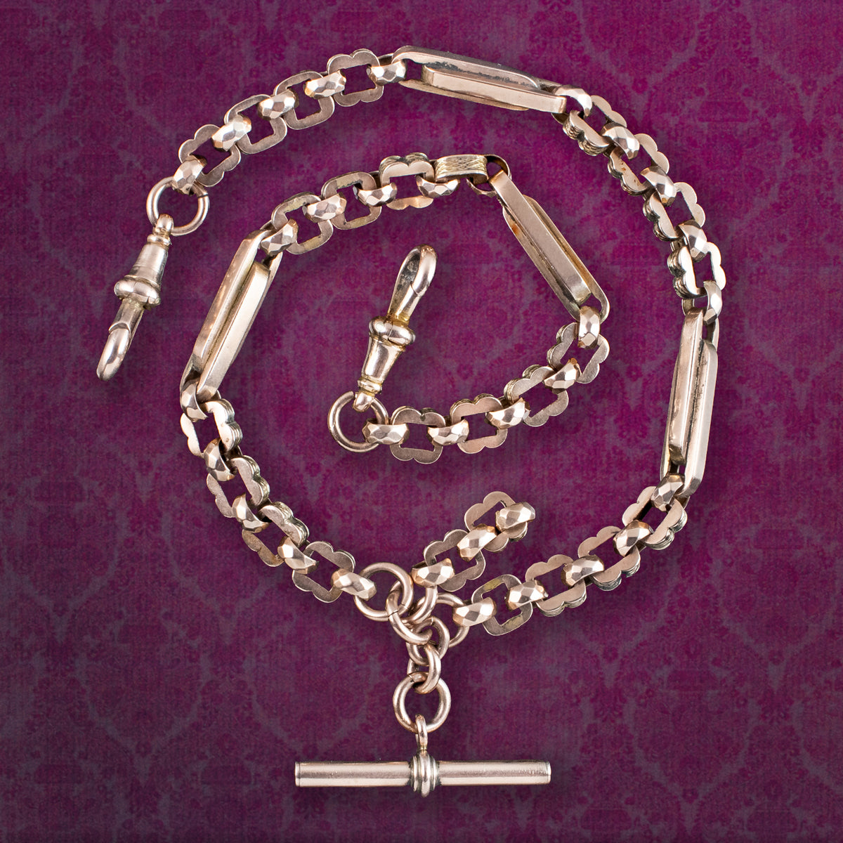 Antique Edwardian Albert Chain 9ct Gold With T Bar Main image