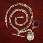 Antique Edwardian Albert Chain 9ct Gold With Medallion And Swivel Fob 