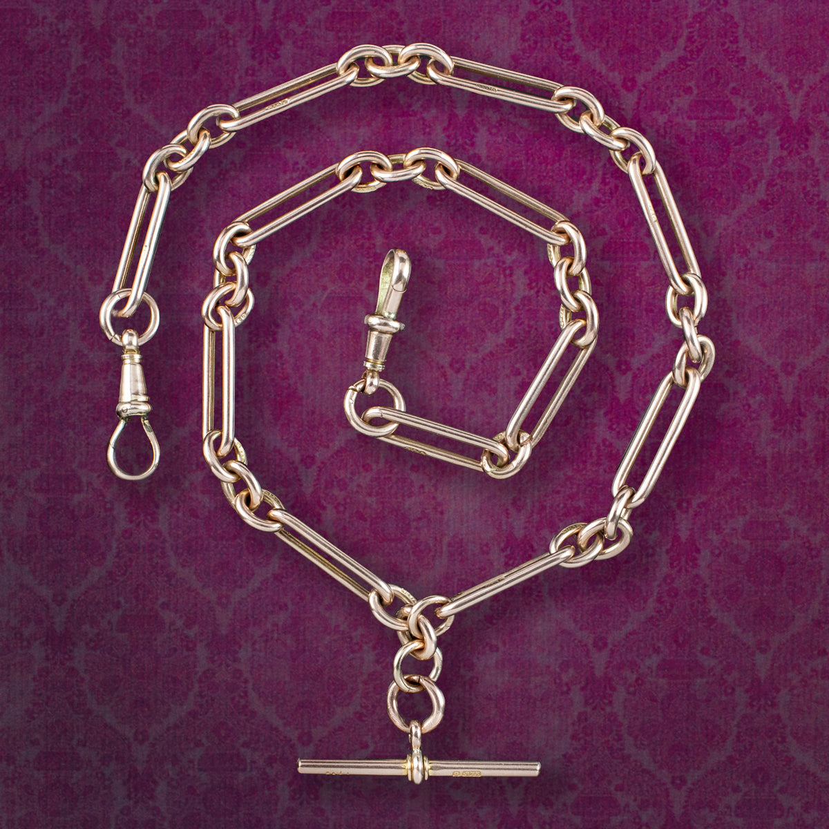 Antique Edwardian Albert Chain 9ct Rose Gold Dated 1916 Main image