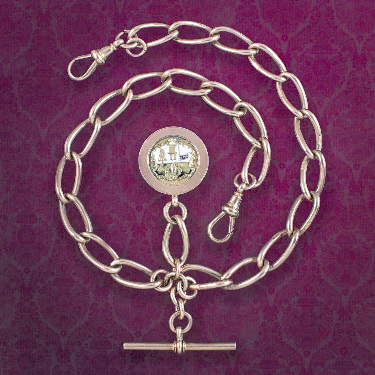 Antique Edwardian Albert Chain 9ct Gold With Medal Dated 1914 Main image