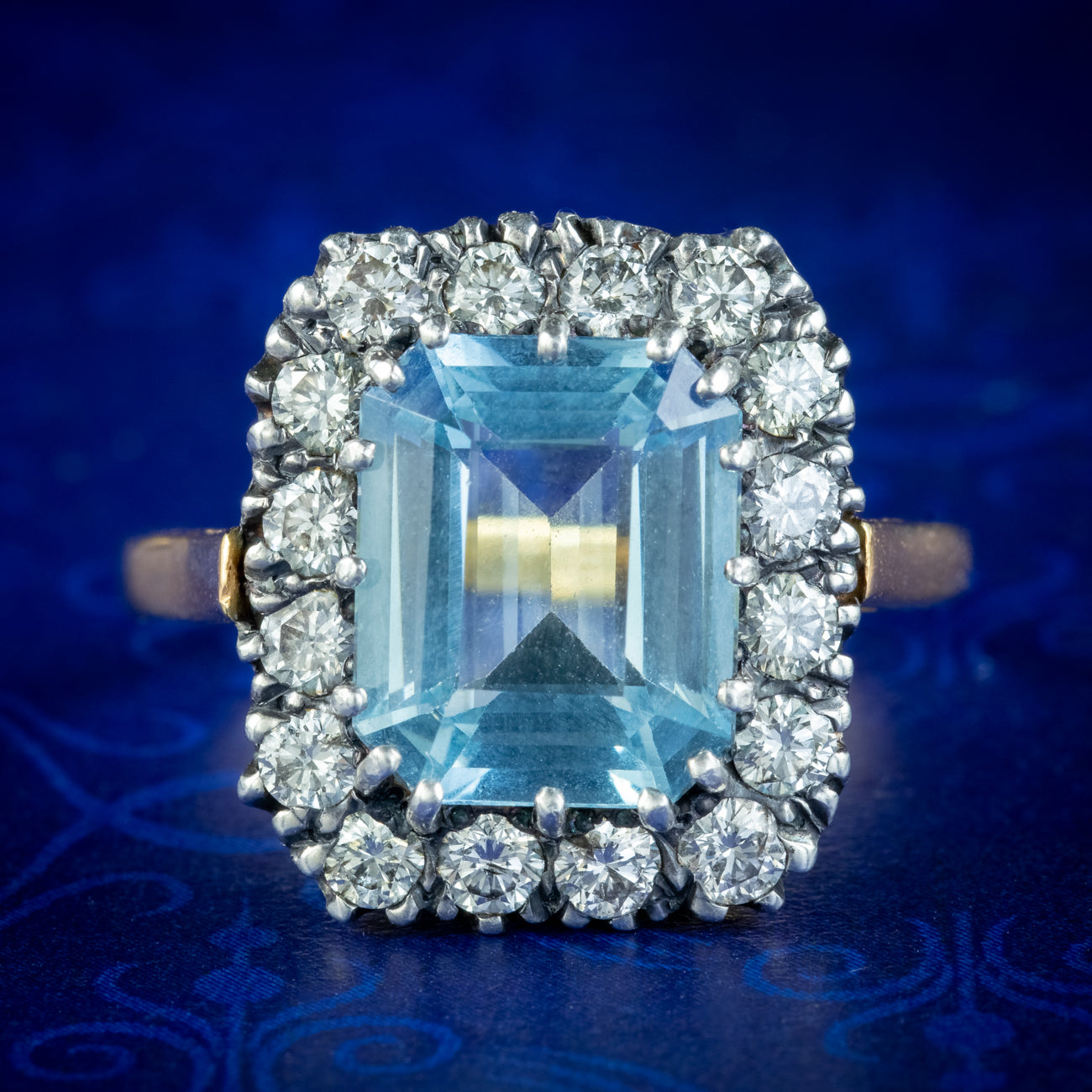 Antique Edwardian Aquamarine Diamond Cluster Ring 4ct Aqua Main image