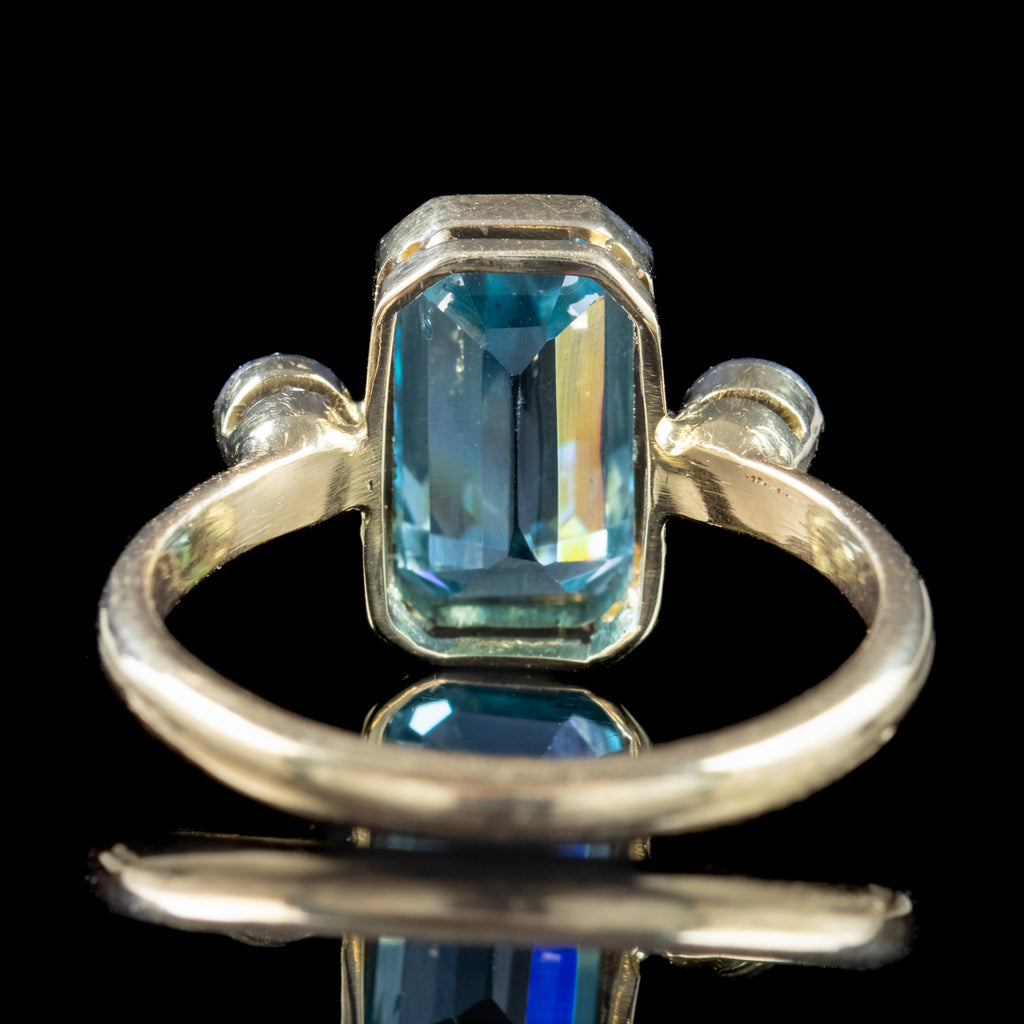 Antique Edwardian Aquamarine Diamond Trilogy Ring 3ct Aqua 