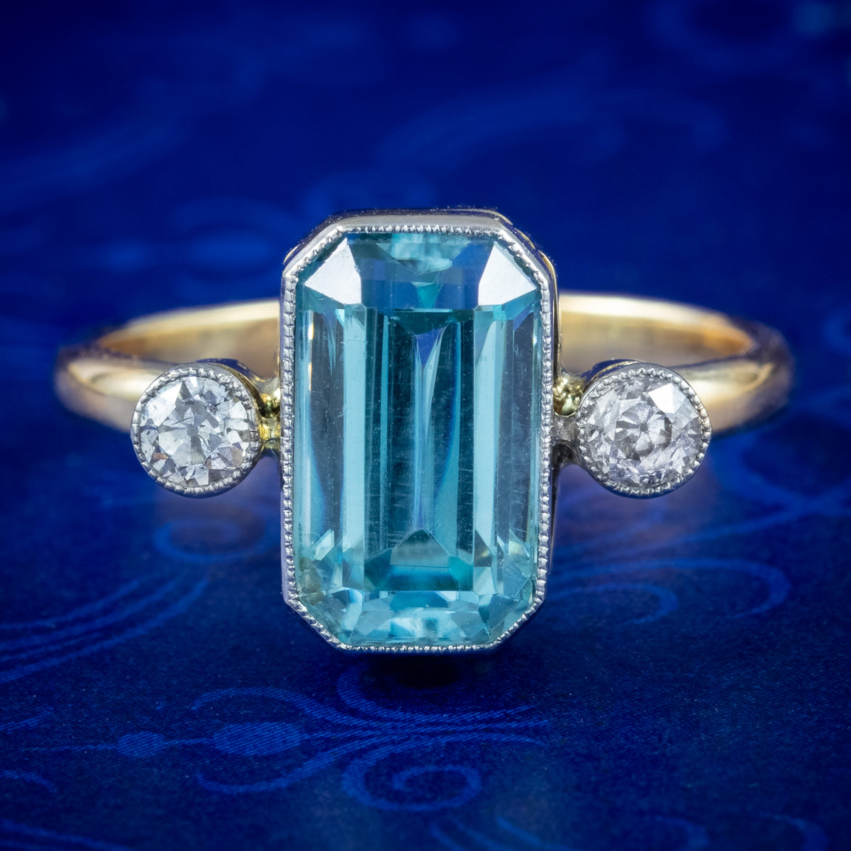 Antique Edwardian Aquamarine Diamond Trilogy Ring 3ct Aqua  Main image