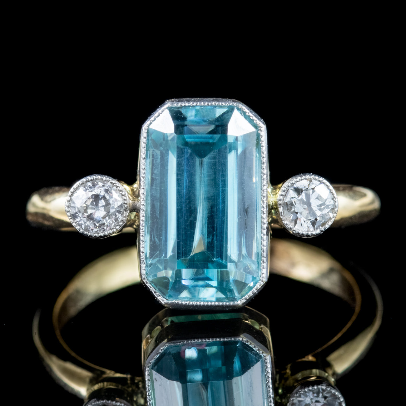 Antique Edwardian Aquamarine Diamond Trilogy Ring 3ct Aqua Secondary image