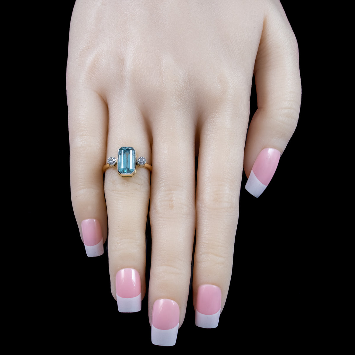 Antique Edwardian Aquamarine Diamond Trilogy Ring 3ct Aqua 