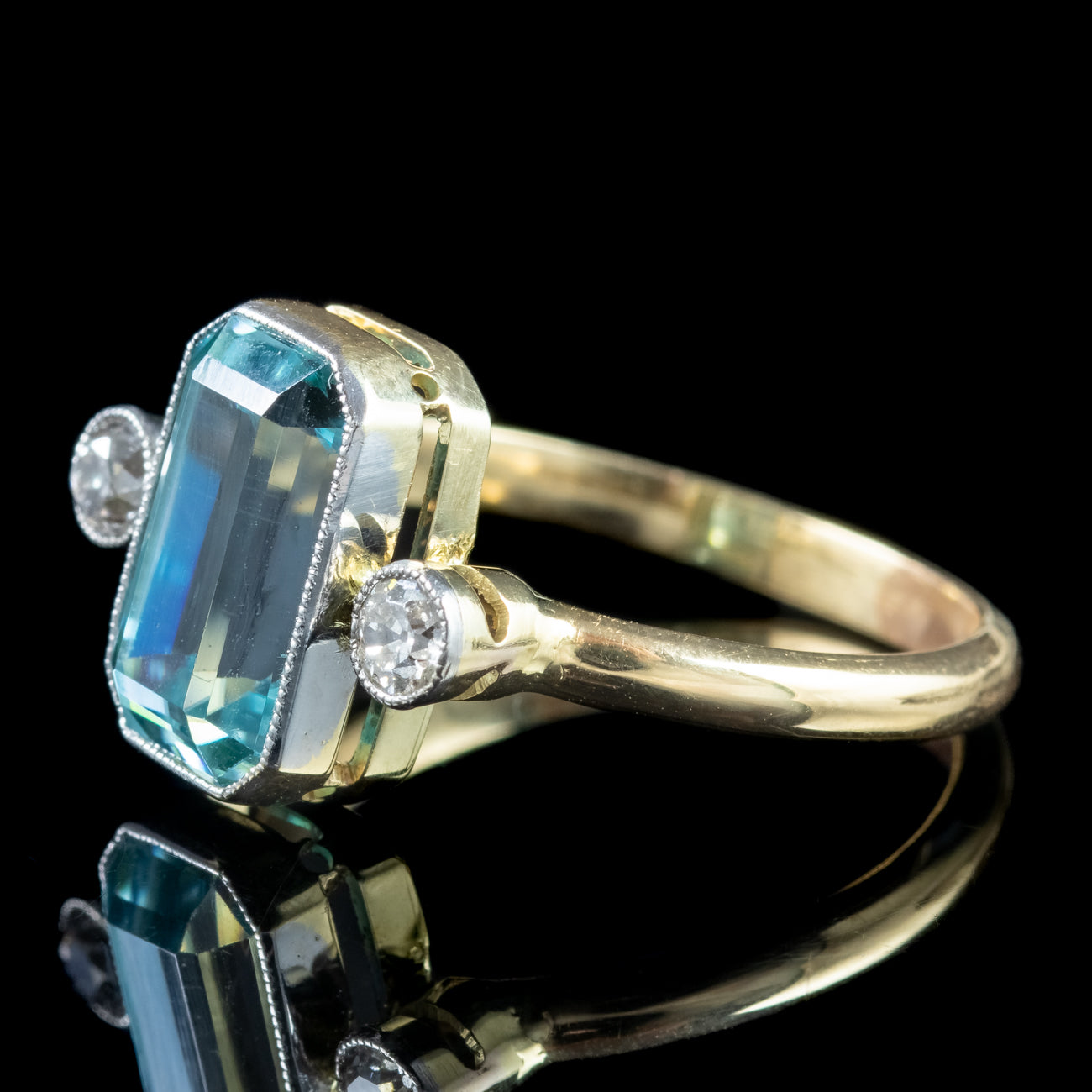 Antique Edwardian Aquamarine Diamond Trilogy Ring 3ct Aqua 