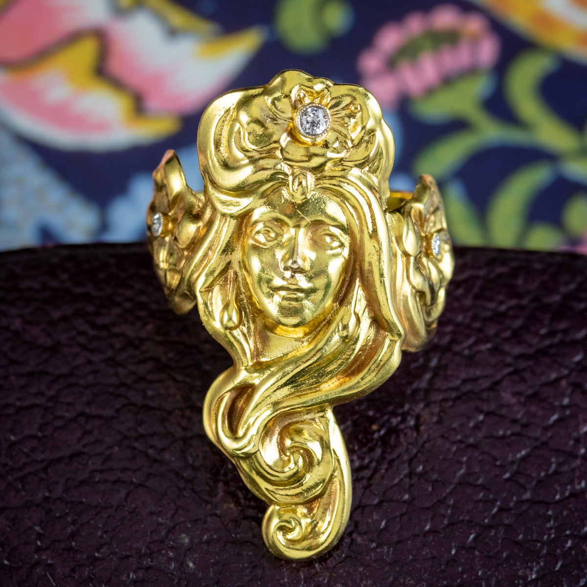 Antique Edwardian Art Nouveau Diamond Nymph Maiden Ring 