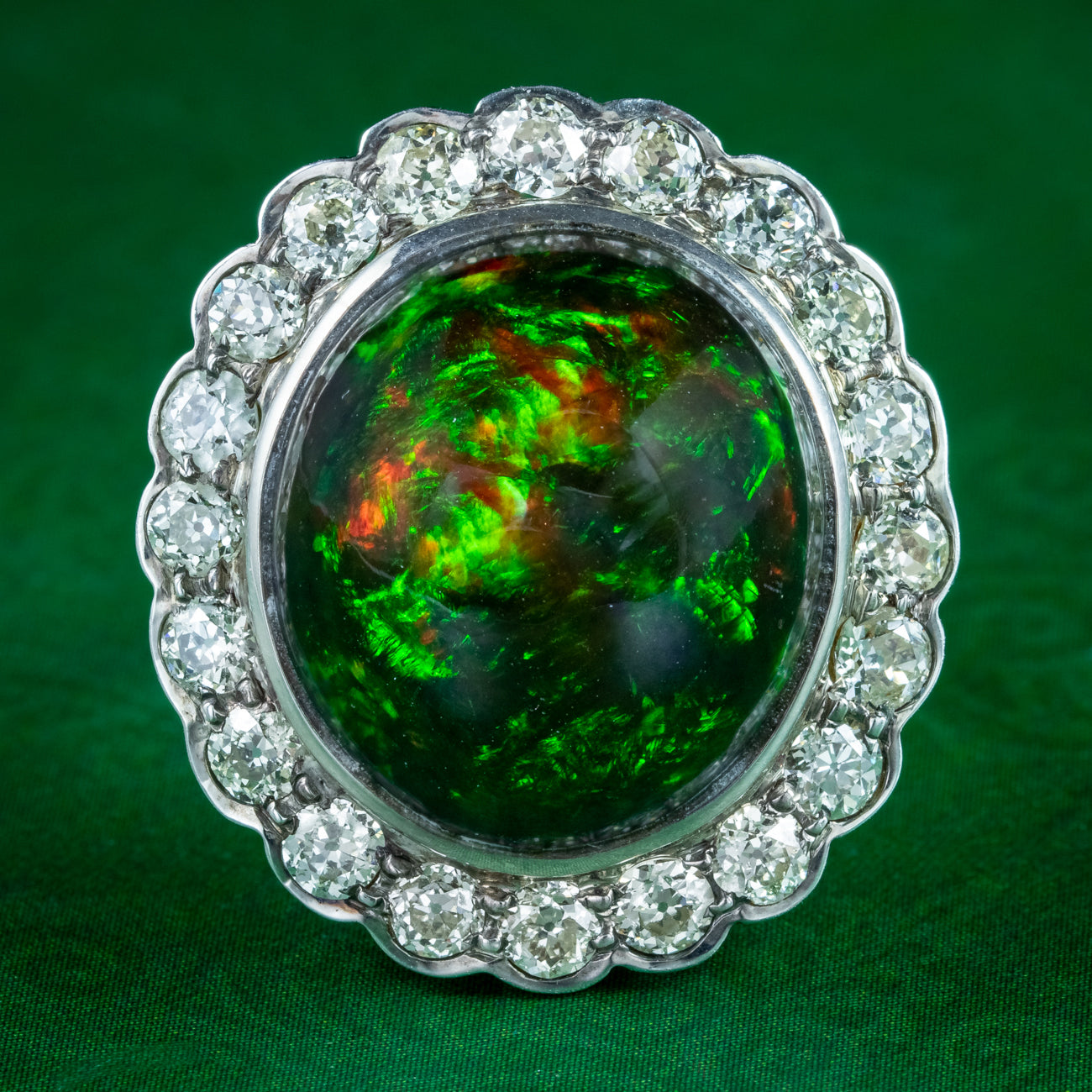 Antique Edwardian Black Opal Diamond Cocktail Ring 25ct Opal Main image