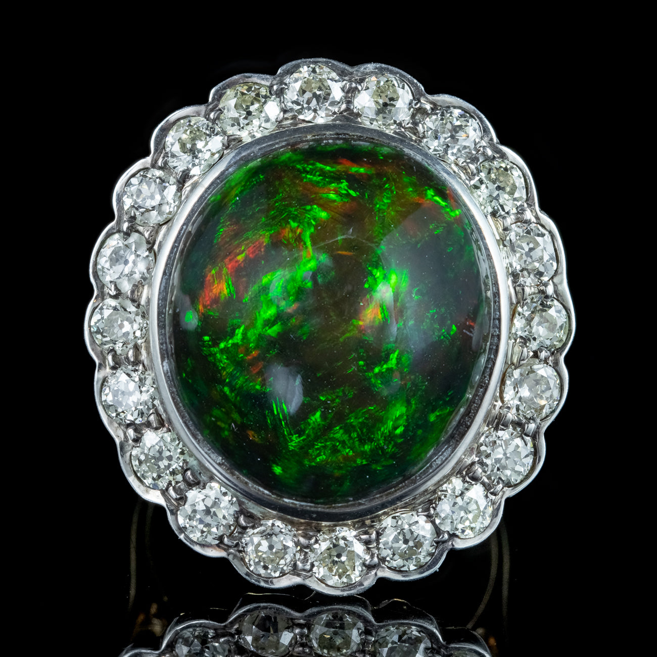 Antique Edwardian Black Opal Diamond Cocktail Ring 25ct Opal Secondary image