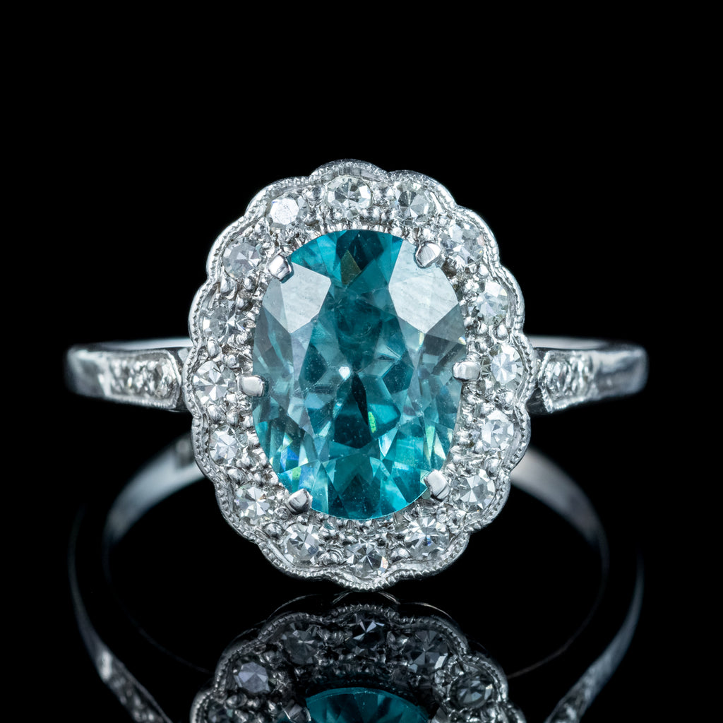 Antique Edwardian Blue Zircon Diamond Cluster Ring 2.5ct Zircon