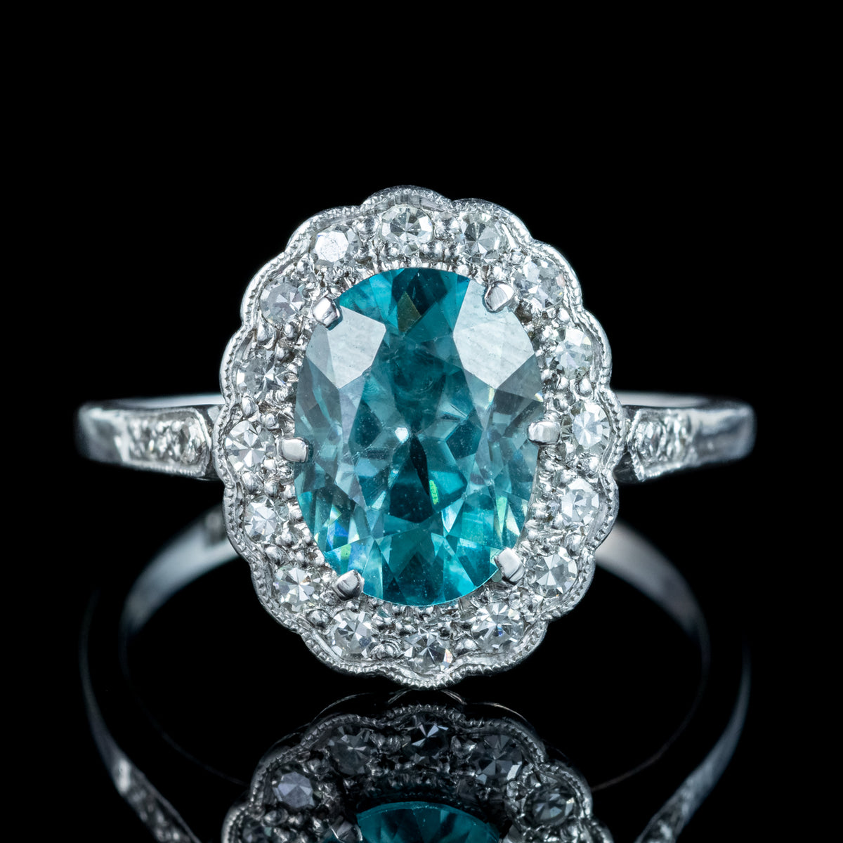 Antique Edwardian Blue Zircon Diamond Cluster Ring 2.5ct Zircon