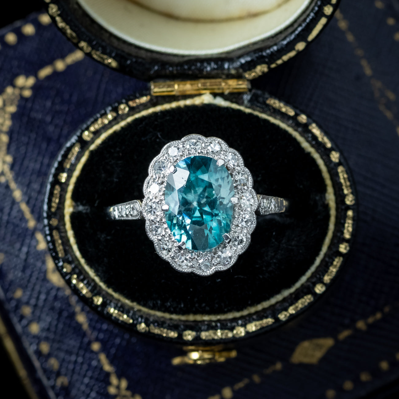 Antique Edwardian Blue Zircon Diamond Cluster Ring 2.5ct Zircon Secondary image