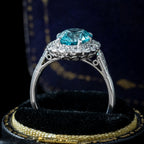 Antique Edwardian Blue Zircon Diamond Cluster Ring 2.5ct Zircon