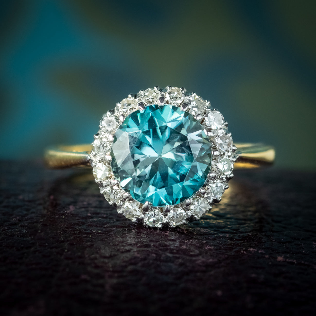 Antique Edwardian Blue Zircon Diamond Cluster Ring 3.2ct Zircon Secondary image