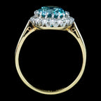 Antique Edwardian Blue Zircon Diamond Cluster Ring 3.2ct Zircon 