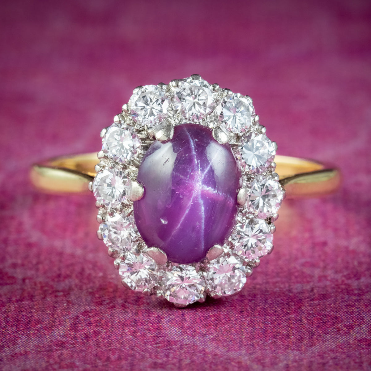 Antique Edwardian Star Ruby Diamond Ring 1.8ct Cabochon Ruby Main image