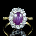 Antique Edwardian Star Ruby Diamond Ring 1.8ct Cabochon Ruby