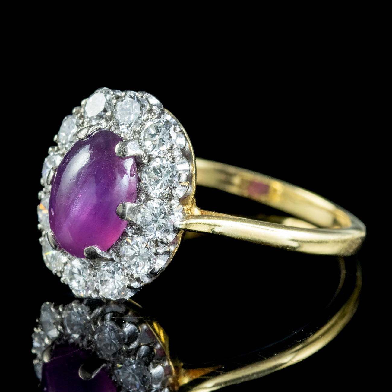 Antique Edwardian Star Ruby Diamond Ring 1.8ct Cabochon Ruby