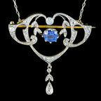Antique Edwardian Ceylon Sapphire Diamond Lavaliere Pendant Necklace With Cert