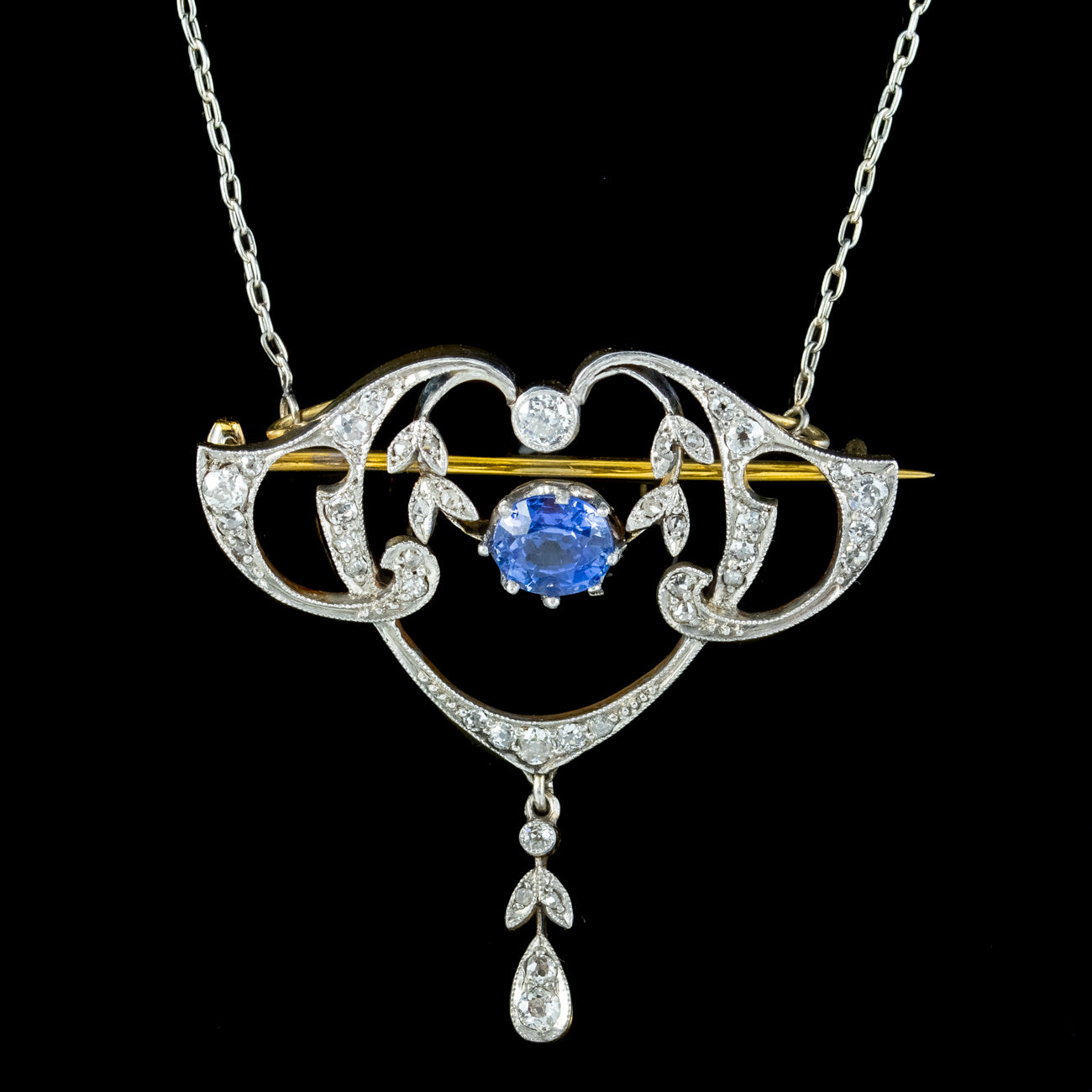 Antique Edwardian Ceylon Sapphire Diamond Lavaliere Pendant Necklace With Cert Secondary image