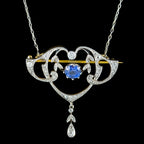 Antique Edwardian Ceylon Sapphire Diamond Lavaliere Pendant Necklace With Cert