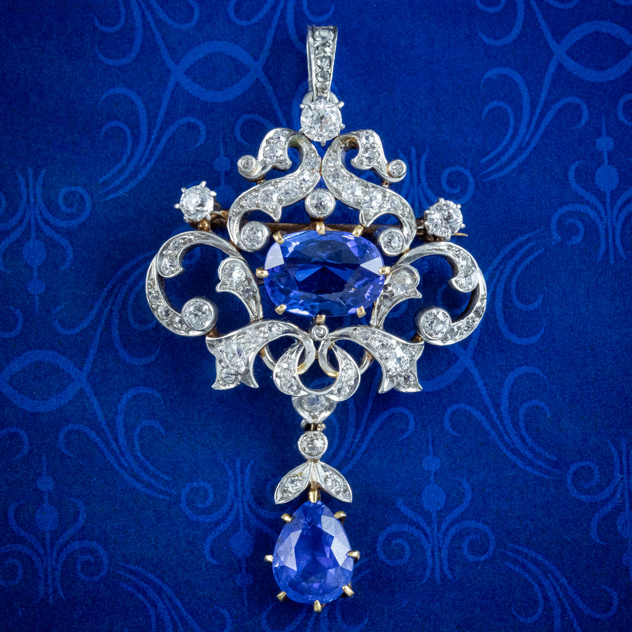 Antique Edwardian Ceylon Sapphire Diamond Pendant 6.04ct Sapphires With Cert Main image