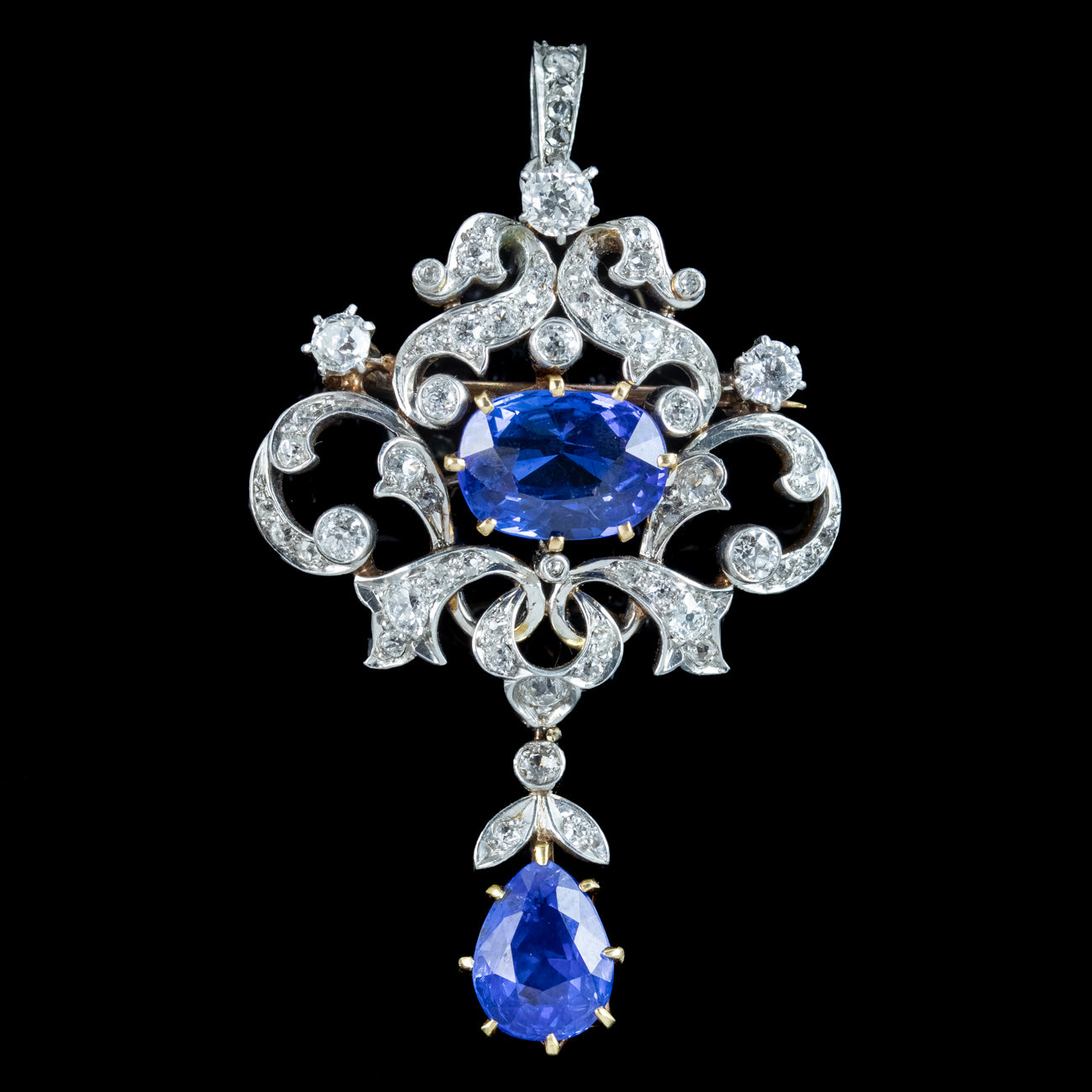 Antique Edwardian Ceylon Sapphire Diamond Pendant 6.04ct Sapphires With Cert Secondary image